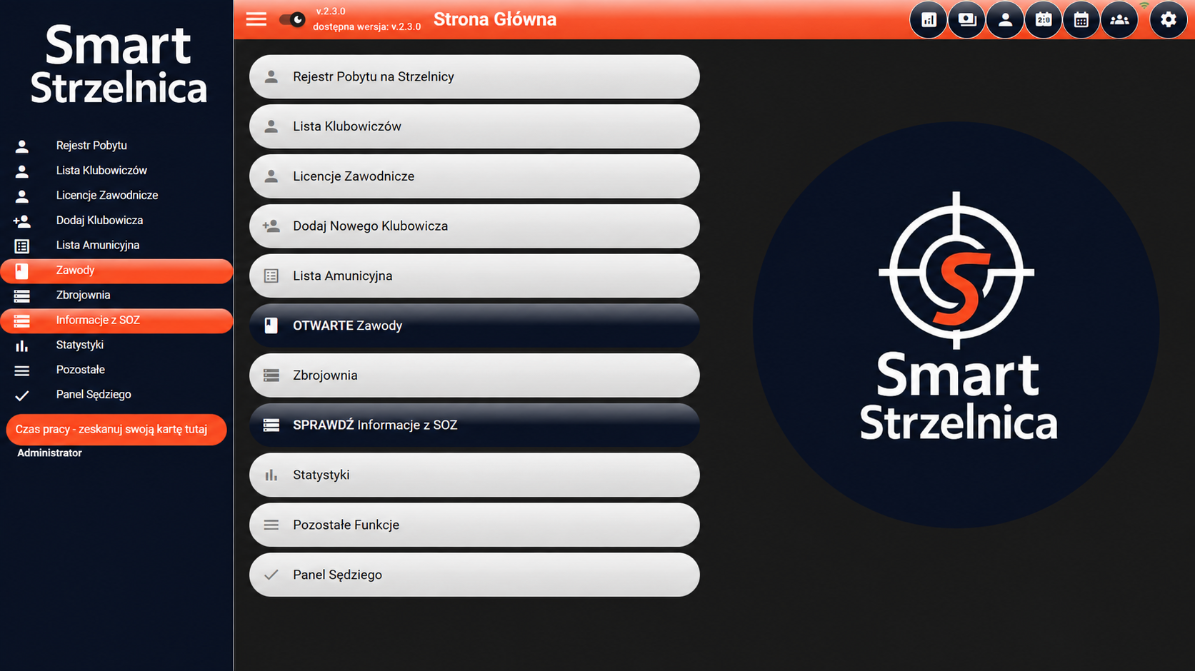 Ekran główny programu SmartStrzelnica